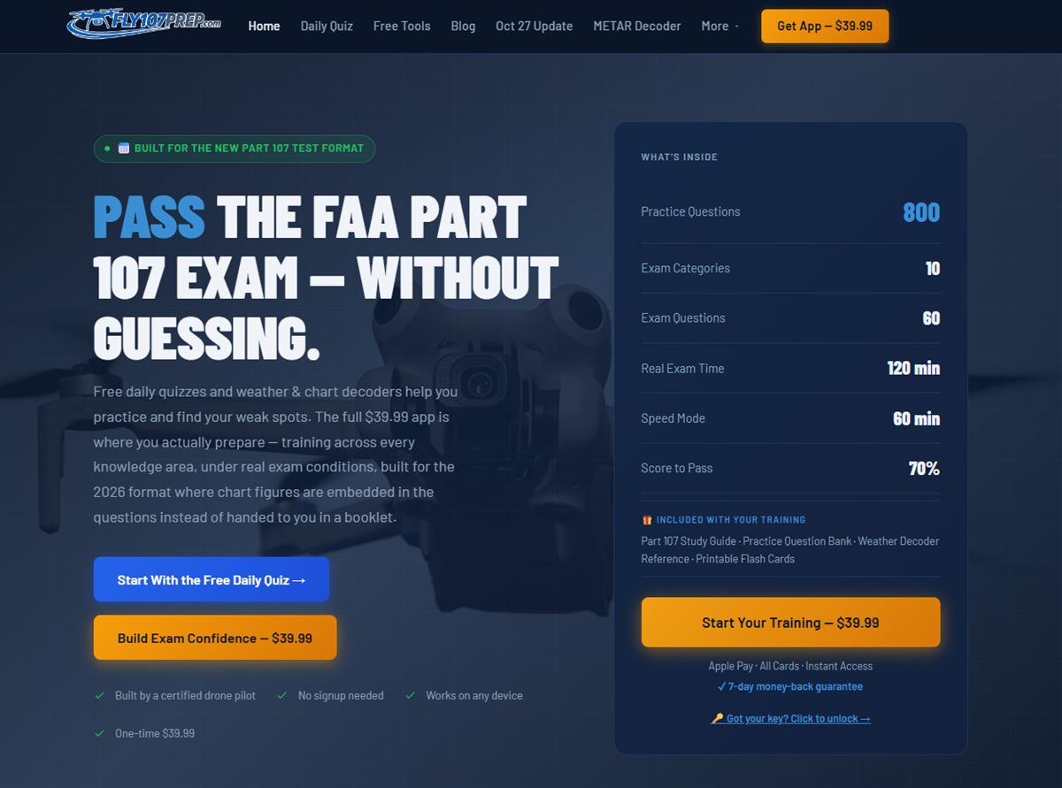 Screenshot of the Fly107Prep website home page