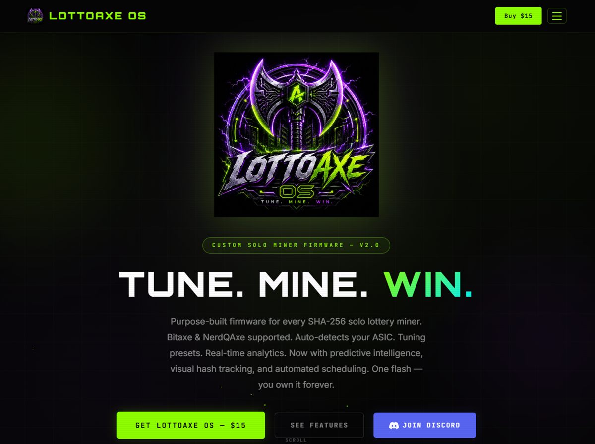 Screenshot of the LottoAxe OS website home page