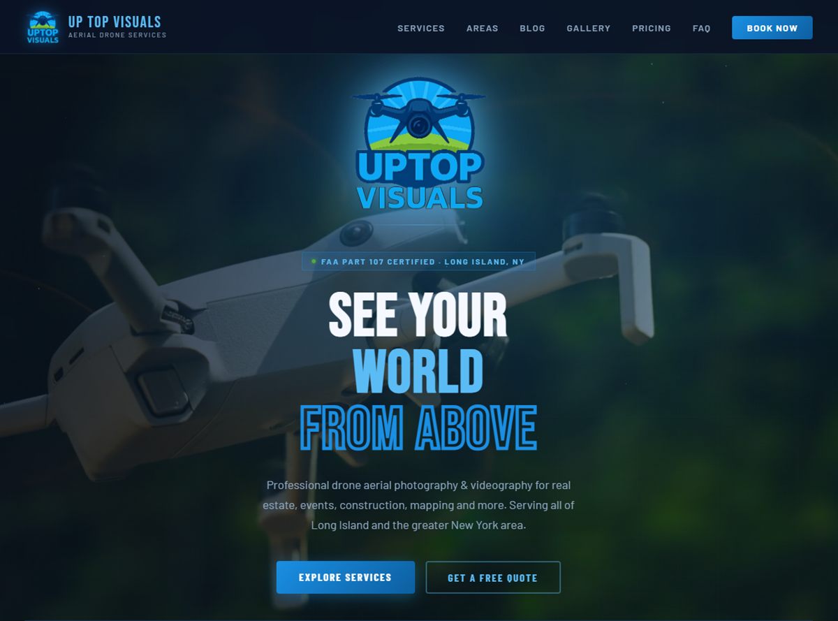 Screenshot of the UpTopVisuals website home page